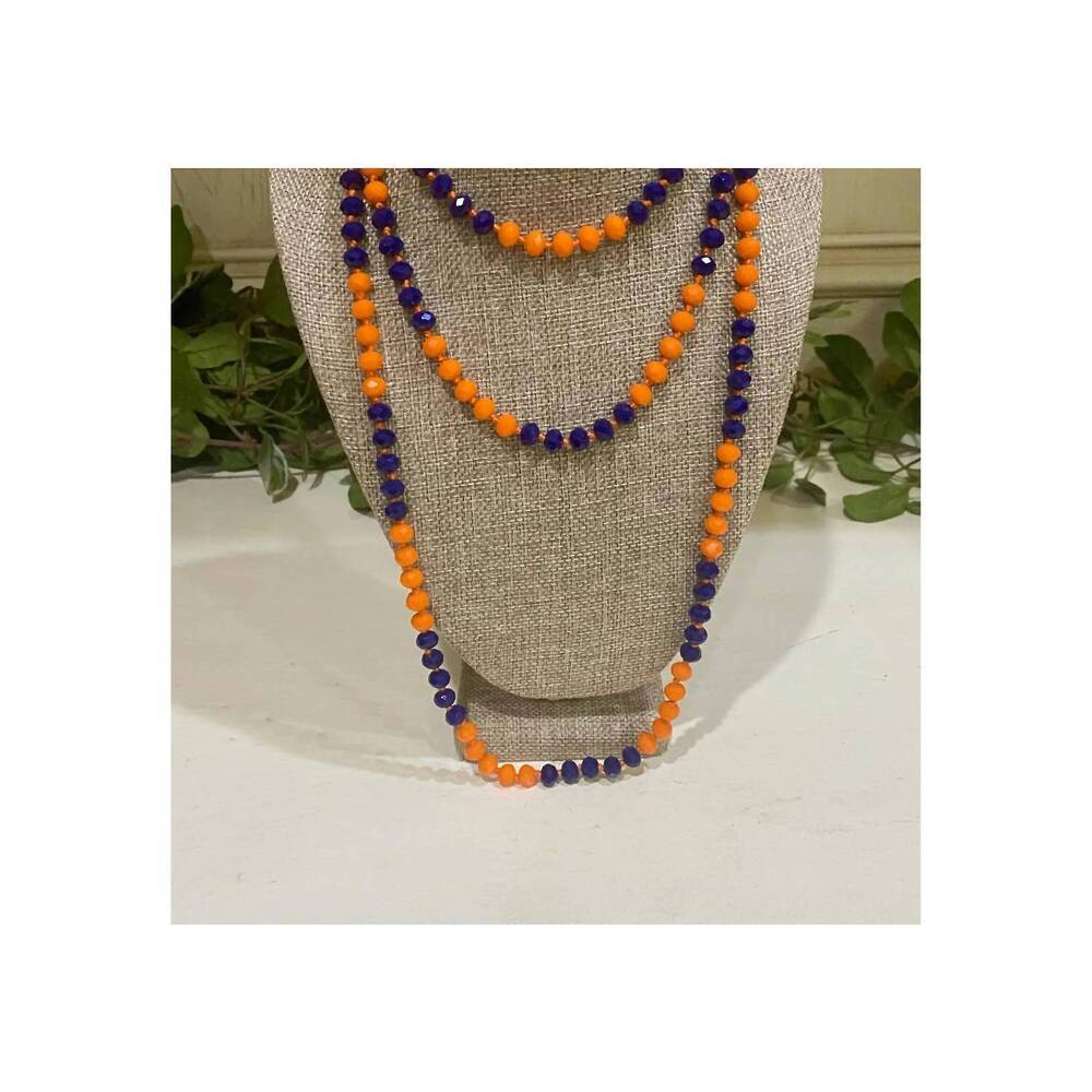 NEW SUZIE Q USA women's long beaded necklace in orange & royal blue